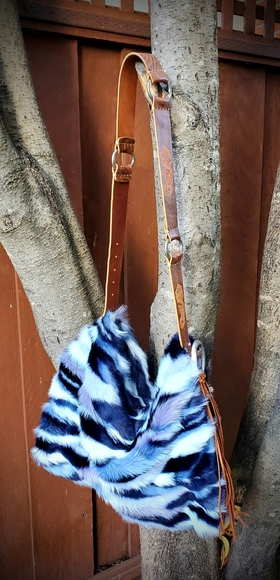 Faux Fur Tote Multi-Blue Bag - Picture 1 of 5